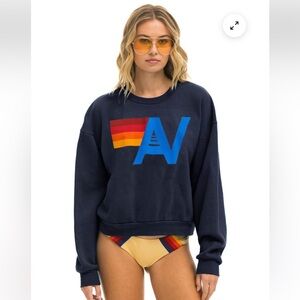 Aviator Nation LOGO RELAXED CREW SWEATSHIRT - NAVY Size Large